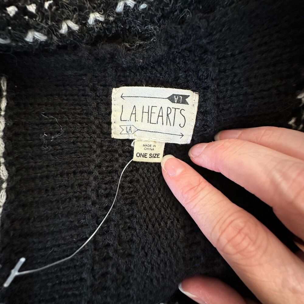 LA Hearts Black Gray and Cream Striped Knit Long Line Open Cardigan Sweater OS - Picture 9 of 14